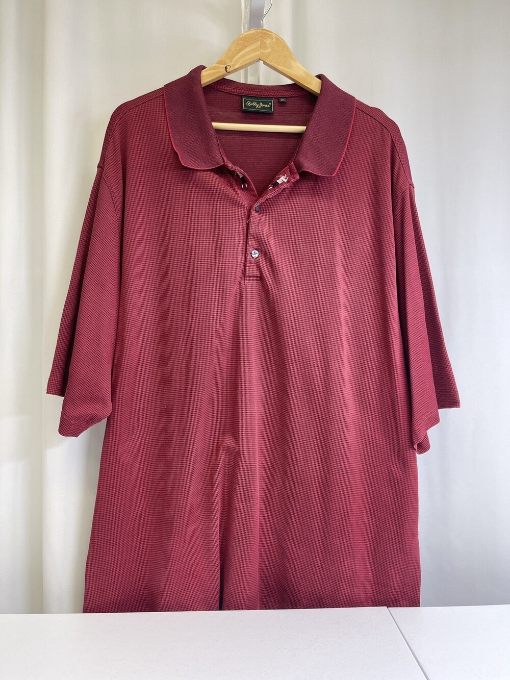 Bobby Jones Polo Shirt Mens XXL Burgundy Red Houndstooth 100% Cotton Golf